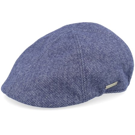 Seeberger - Blauw flatcap Cap - Fabric Blue Flat Cap @ Hatstore
