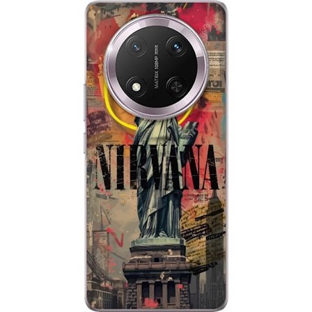 Kompatibelt Mobilskal till Honor Honor Magic7 Lite Nirvana Frihetsgudinnan rockband grunge design med neonbakgrund