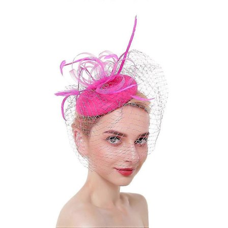 Dame Fascinators Blomster Hodebånd Hårspenne, Pillbox Hatt med Slør og Fjær, Vintage Kentucky Derby