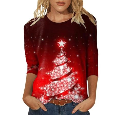 Ladies Christmas Funny Snowman Print Pullover Tee Shirts Top C S
