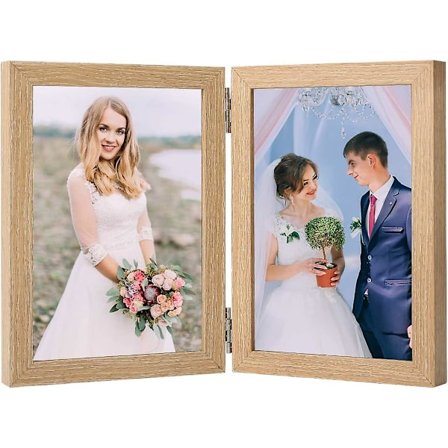 Træ Foto Ramme, Dobbelthængslet Foto Ramme, 4" X 6", Foldsbar Dobbelt Ramme Foto Ramme, Skrivebords Foto Ramme (gul)