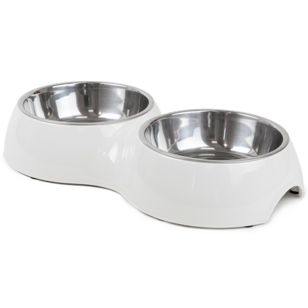 Selected by ZOO - Dobbel matskål Solid Hvit M, 350ml, 33x17,5x6cm - Katt - Matplass og vannfontener for katt - Matbar og stativ - ZOO.no