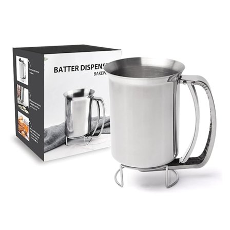Kvalitetsdesign Pannekakerøredispenser i rustfritt stål, lett å kontrollere fjærbelastet håndtak, allsidig for baking, cupcakes, muffins, vafler