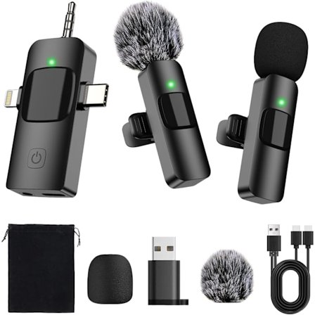 2025 Senaste Modell 4 i 1 Mini Mikrofoner Trådlös Lavalier Mikrofon för iPhone Android Dator Laptop Kamera USB-C, 2.4G Ultralåg Dela