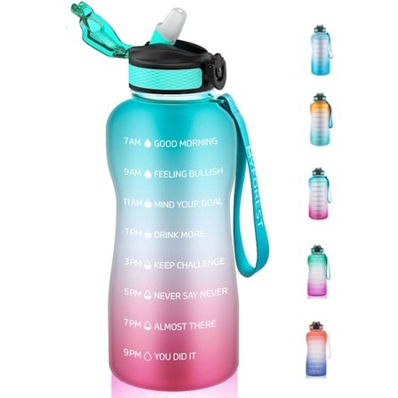 2,2-liters vattenflaska, BPA-fri, 2,2 l, drickflaska med sugrör och tidsmarkeringar, 2 200 ml, gymnastikflaska för sport, cykling, yoga, v