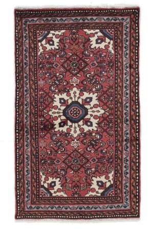 Tapis Hosseinabad 74X125 Noir/Rouge Foncé (Laine, Perse)