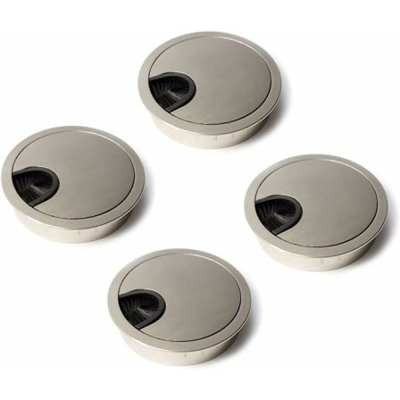 Rund kåpa Ø60 mm för infällnad på kontorsbord Organizer för möbler Silver Borstad metall Kabelgenomföring Kåpa Set om 4
