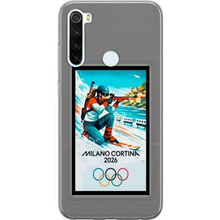 Yhteensopiva Puhelinkuori Xiaomi Redmi Note 8 Retrojuliste Cortina Milano 2026 vuorilla, talviurheilijoilla, italiankoloreilla, Milanon tuomiokirkolla