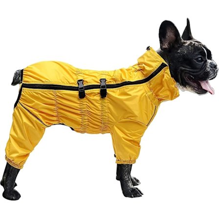 Hunderegnfrakke med høj krave vandtæt regnfrakke til hunde reflekterende fire-benet regntøj jumpsuit til hvalpe små mellemstore kæledyr - Gul - XXXL