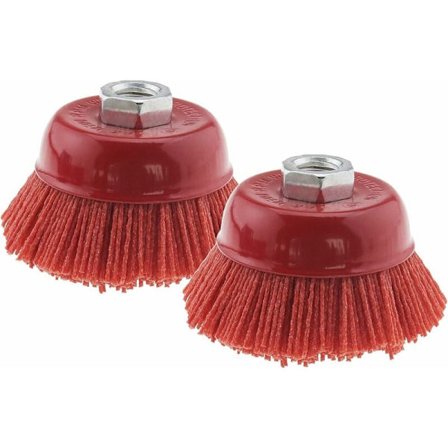 Hiomakoneen nailonharjateräsharja sisäkierteellä M14x2, 75 mm punainen, (2 kpl)