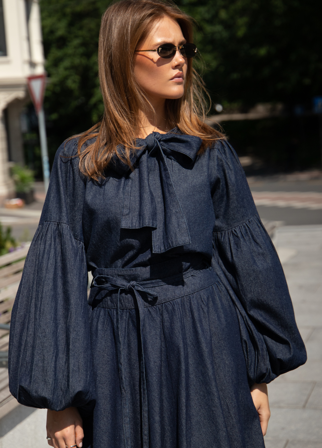 Ria Tie Up Blouse Dark Denim Dark Denim / L