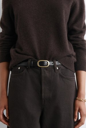 COS Women's Oval-Buckle Leather Belt in Black