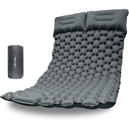 Dobbelt Liggeunderlag 10CM, Selvoppustelig Madras Bærbar Campingmadras Dobbelt med Pude til Camping Vandring Backpacking