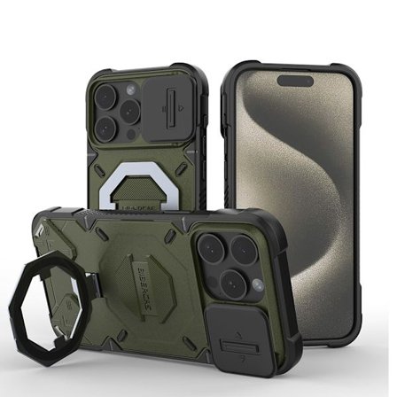 Yhteensopiva IP-15PRO MAX iskunkestävän kotelon kanssa, jalustallinen puhelinkotelo, tummanvihreä