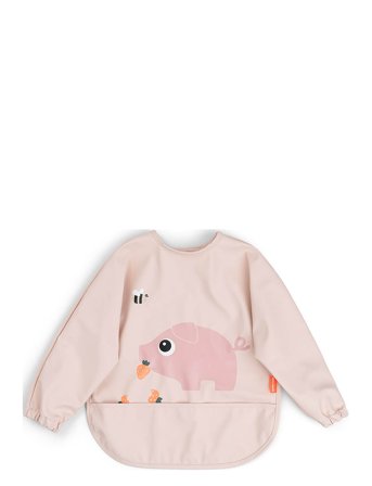 Done by Deer Sleeved Pocket Bib Tiny Farm Powder - Pink - LENGTH FRONT:34CM.SLEEVE WIDTH:72CM