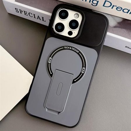 Bakre skall med magnetisk ring og stativ for iPhone 14 Pro Max - Svart