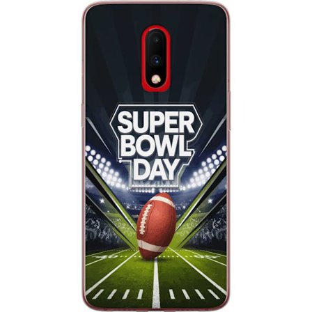 Yhteensopiva Puhelinkuori OnePlus 7 Super Bowl Day juliste, jossa amerikkalainen jalkapallo valaistuksella varustetulla areenalla dramaattisessa urhei