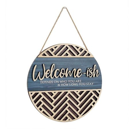 3D Velkommen Henge Skilt Plakett For Inngangsdør Veggdekor, Morsom Velkommen-ish Tre Henger, Rustikk Minimalistisk Tre (FMY)
