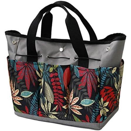 Opbevaringstaske til haveredskaber (grå blomster), med lommer, ekskluderende