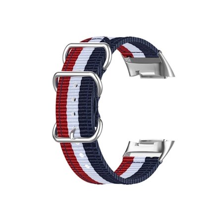 Fitbit Charge 5 klockarmband i elastisk nylon med silverfärgat spänne - Blå / Vit / Röd