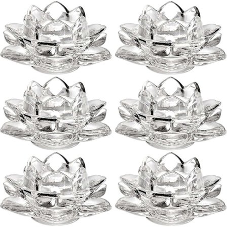 Sett med 6 krystall telysholdere, glass votivlysestaker, lotus telysholder for bryllupsbordpynt, fest og hjemmeinnredning
