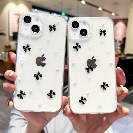 Deksel til iPhone 11, Bling Glitter 3D Sløyfe Søt Glitrende Krystallklar Sløyfe Estetisk Design