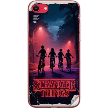 Kompatibelt mobiltelefondeksel for Apple iPhone SE (2020) Stranger Things mørk fantasyillustrasjon med barn og klokke dramatisk rød horror-design 