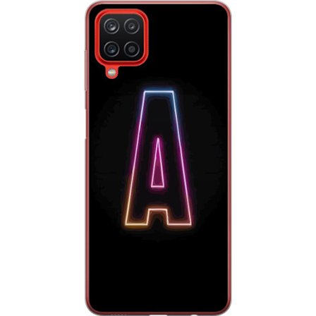Yhteensopiva Puhelinkuori Samsung Samsung Galaxy A12 Minimalistinen neonkirjain A sateenkaarenvärisessä valossa mustaa taustaa vasten modernissa typ