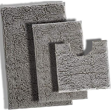 Ekstra mykt baderomsmatte-sett, 3-delt sett, superabsorberende tykk badematte, sklisikker maskinvaskbar, lysegrå