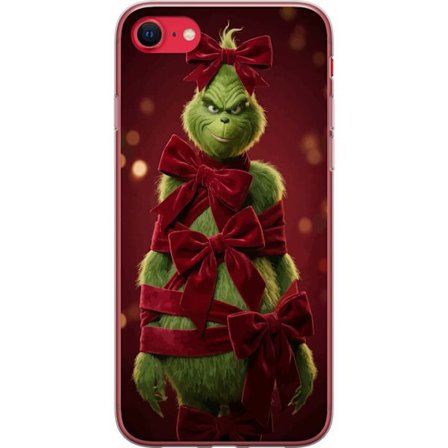 Yhteensopiva Puhelinkuori Apple Apple iPhone 7 Grinchi-hahmo koristeltu punaisilla samettinauhoilla juhlavassa studiossa, leikkisällä ja humoristise