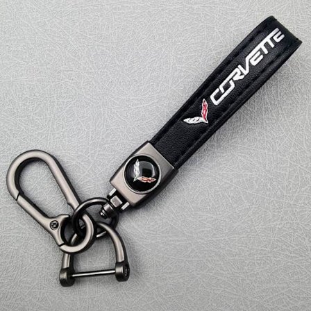 Personlig Logo Metal Nøglering - Lædernøglering til Mænd med Gunmetal Hardware Corvette