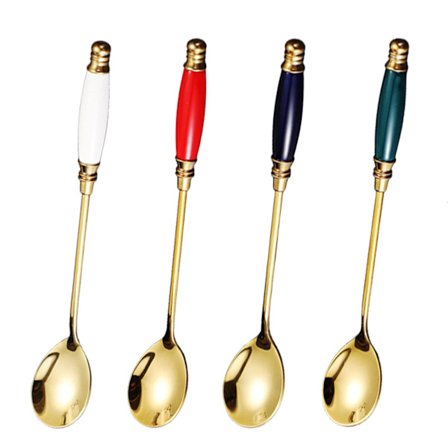 4 stk. Latte skeer, rustfrit stål guld lang håndtag skeer kaffeske teske dessertske, egnet til kaffe, te