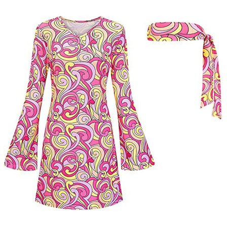 60-/70-tal/80-tal Kvinnor Hippie Kostym Set Retro Cosplay Party Peace Sign Klänning Pannband Tack!!