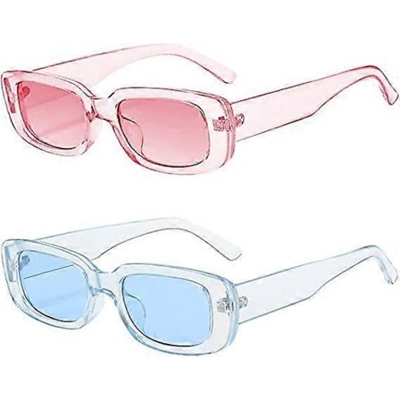 Rektangulære solbriller - Pink og blå til kvinder mænd Trendy Retro Fashion solbriller UV 400 Beskyttelse Firkantet stel