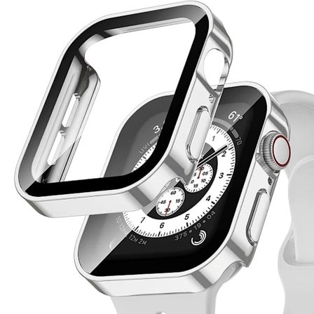 Vandtæt etui til Apple Watch skærmbeskytter glas + beskyttelseskofanger hærdet iWatch 5 SE 6 44mm 40mm tilbehør sølv serie 4 5 6 SE 40mm