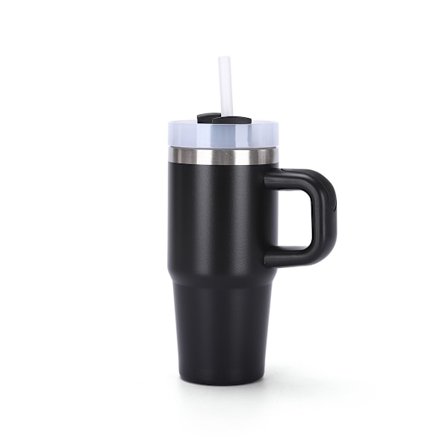 Isolerad mugg med sugrör, 410 ml drickmugg med lock och sugrör, isolerad mugg med handtag, bärbar kaffemugg, varm- och kallisolering, resemugg