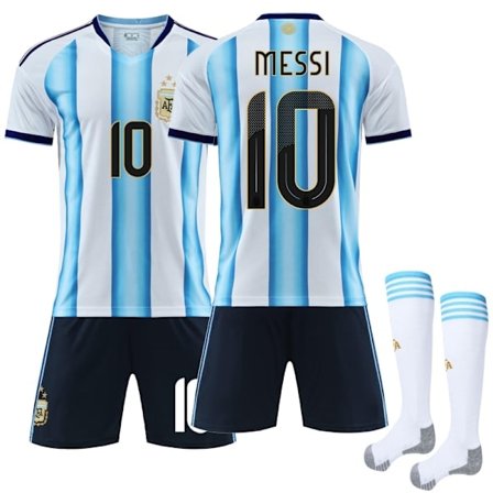 Jalkapallopaita Argentiinan maajoukkueen vuoden 2026 MM-kisoihin, nro 10 Messi, kotiasu sinivalkoisilla raidoilla, nuorten koko 28