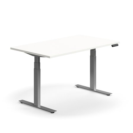 Schreibtisch QBUS höhenverstellbar, 1400x800 mm, Gestell silber, weiß