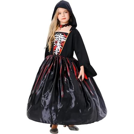 Satumainen Noitapuku Halloween-rooliasu Hupulla Tyt ille Black 8-10years
