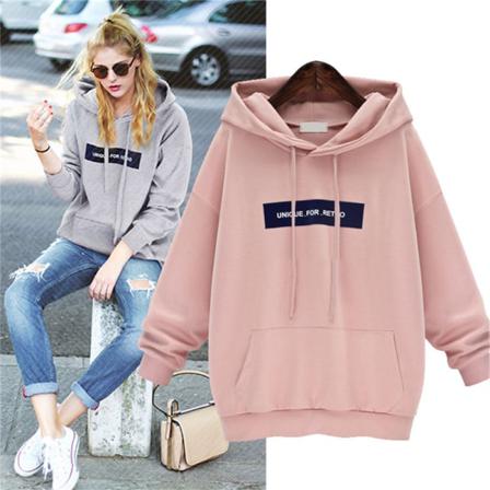 Hoodie Dam Långärmad Pocket Bokstäver Print Plysch Casual Hood