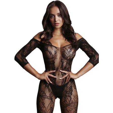 Le Désir: Bodystocking pitkähihainen ja pitsi, One Size Svart one size