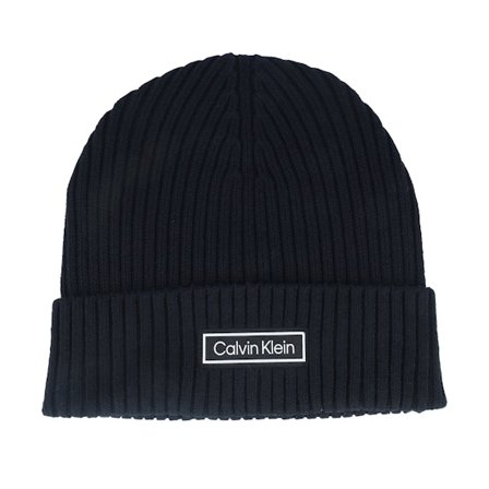 Calvin Klein - Preto cuff Beanie - Patch Chunky Rib Cotton Beanie Black Cuff @ Hatstore