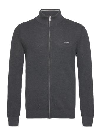 Cotton Pique Zip Cardigan Knitwear Full Zip Jumpers Grå GANT*Betinget Tilbud