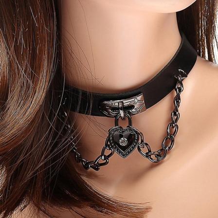 Kvinner punk hjerte anheng halskjede gotisk kunstskinn choker spenne krage halsbånd