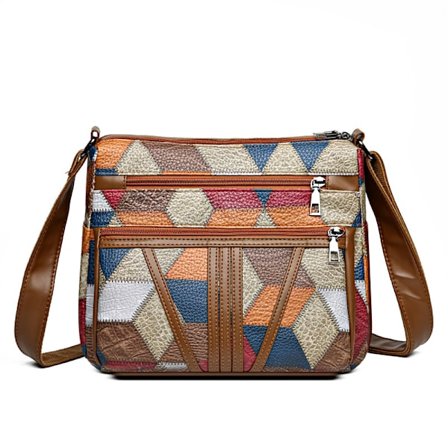 Patchwork Messenger Bag för Kvinnor, Stilren Mjuk Läder Axelväska, Stor Kapacitet Crossbody Väska Satchel för Mammor, Medelålders Damer, Casual Resor