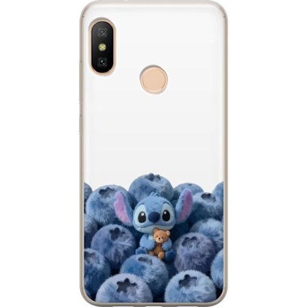 Kompatibelt Mobildeksel til Xiaomi Xiaomi Redmi 6 Pro Søt blå karakter blant blåbær med bamse i mykt og lekent illustrasjon