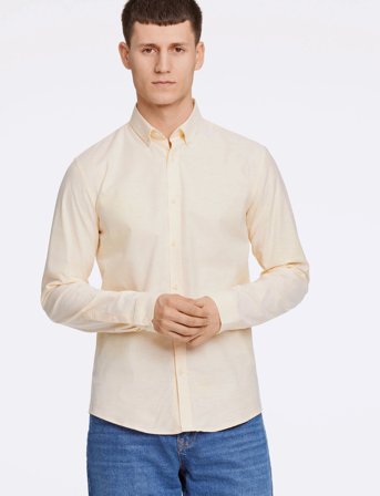 Lindbergh Yarn Dyed Oxford Superflex Shirt - Yellow - XXL