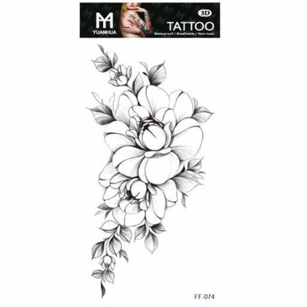 Midlertidig tatovering 19 x 9 cm - Sort/hvide blomster med blade