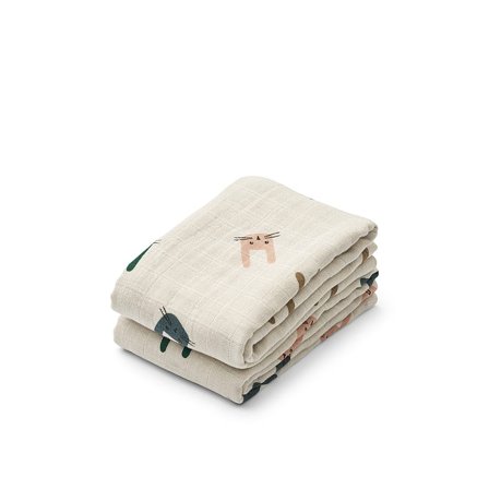 LIEWOOD Liewood Lewis Muslin Cloth Bunny/Sandy 2 Pak Bunny/Sandy, Børn & Forældre, Bleer, Stofbleer