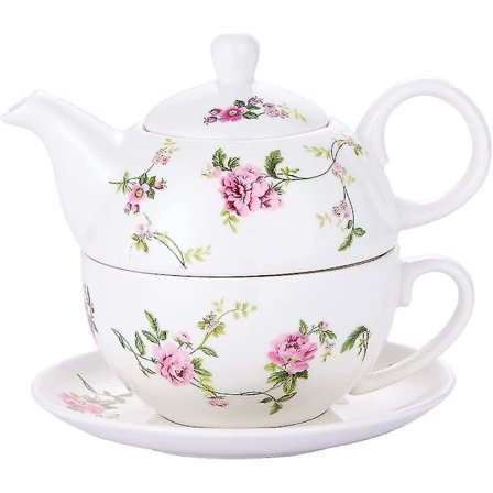 Porselen Te-sett for én, Blomstertekanne og koppsett, Rattanblomster